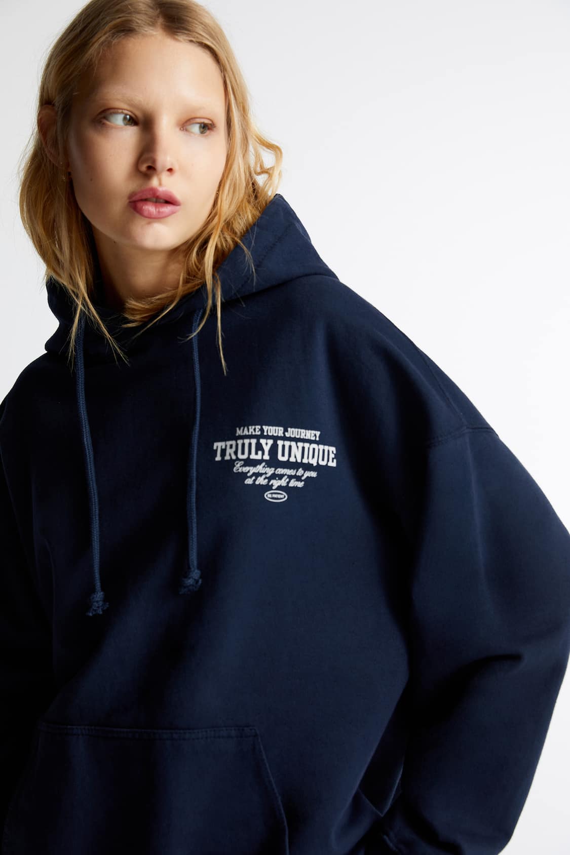 Pull&Bear Hoodie In Navy With Logo in Blue for Men