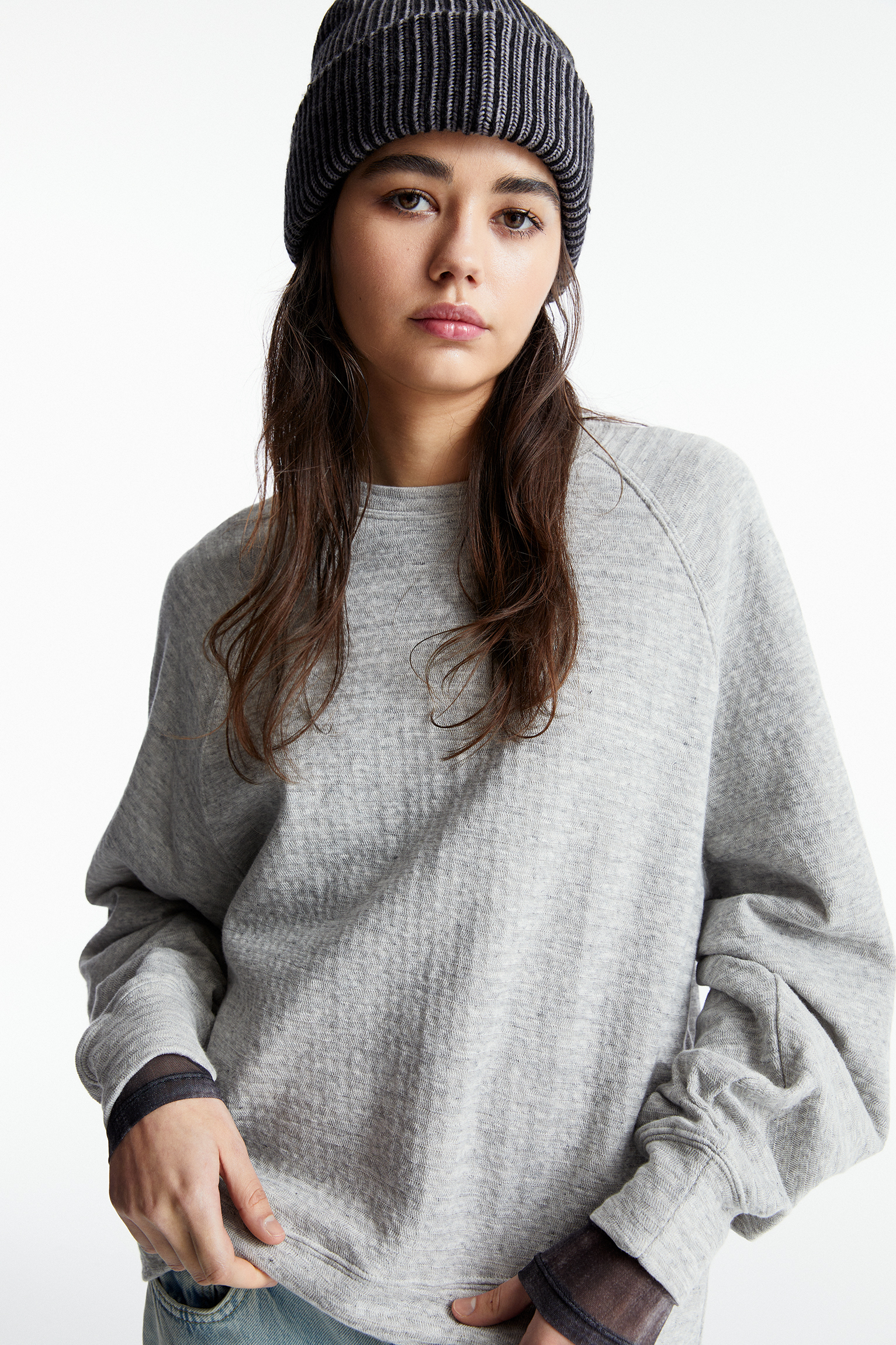 Grey textured sweatshirt - PULL&BEAR