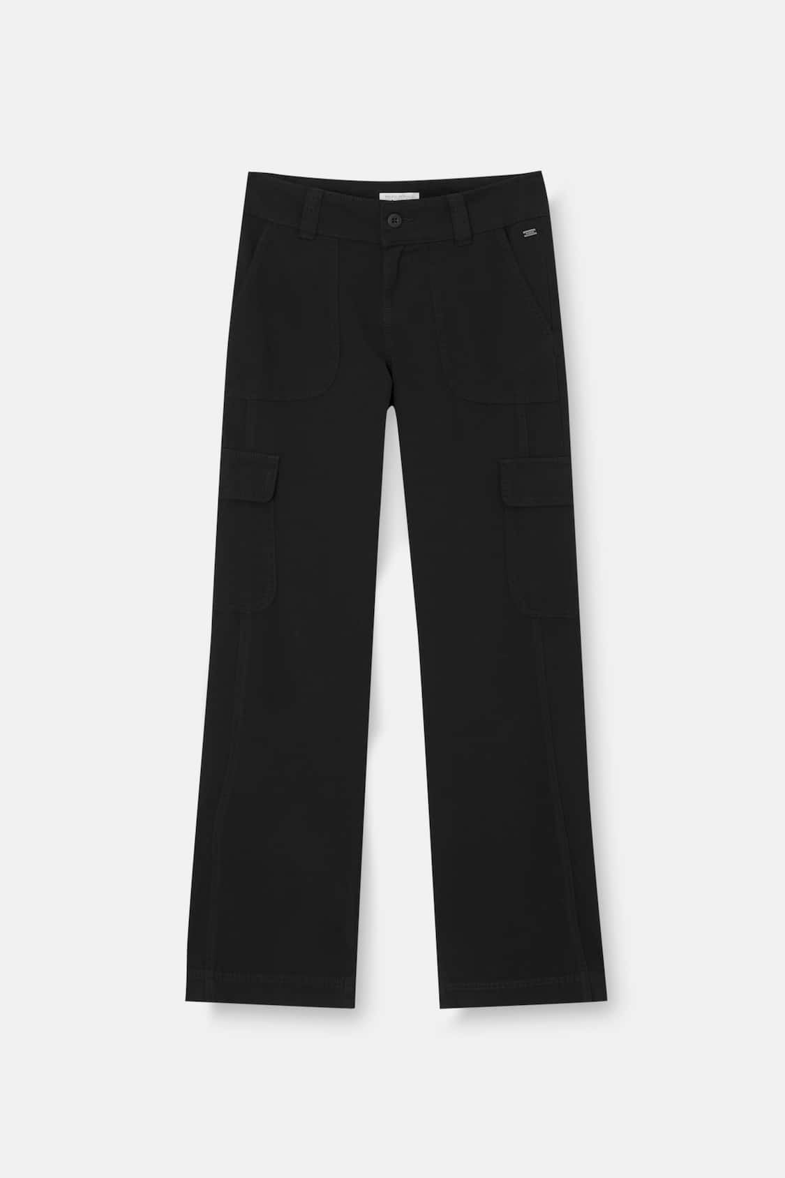 Black flare pants with rib detail - pull&bear