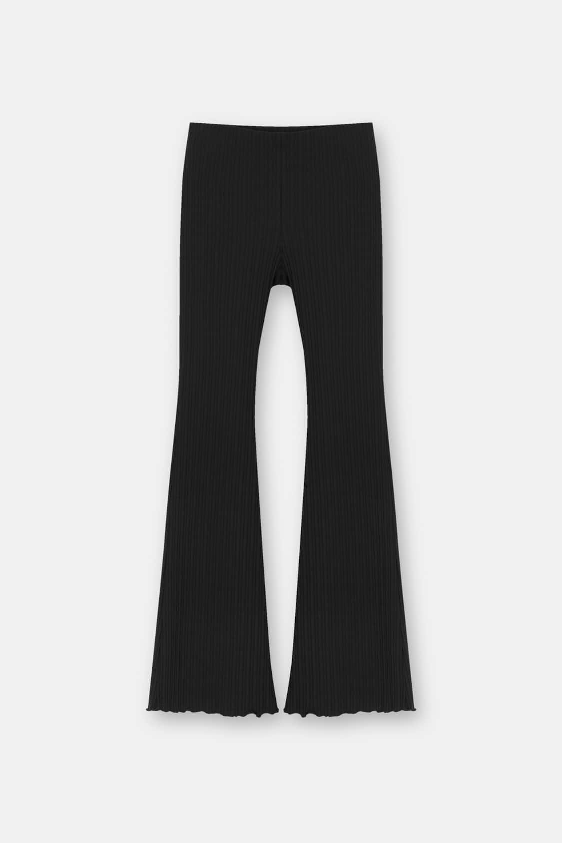 RIBBED FLARED TROUSERS WITH SEAM DETAIL - Black