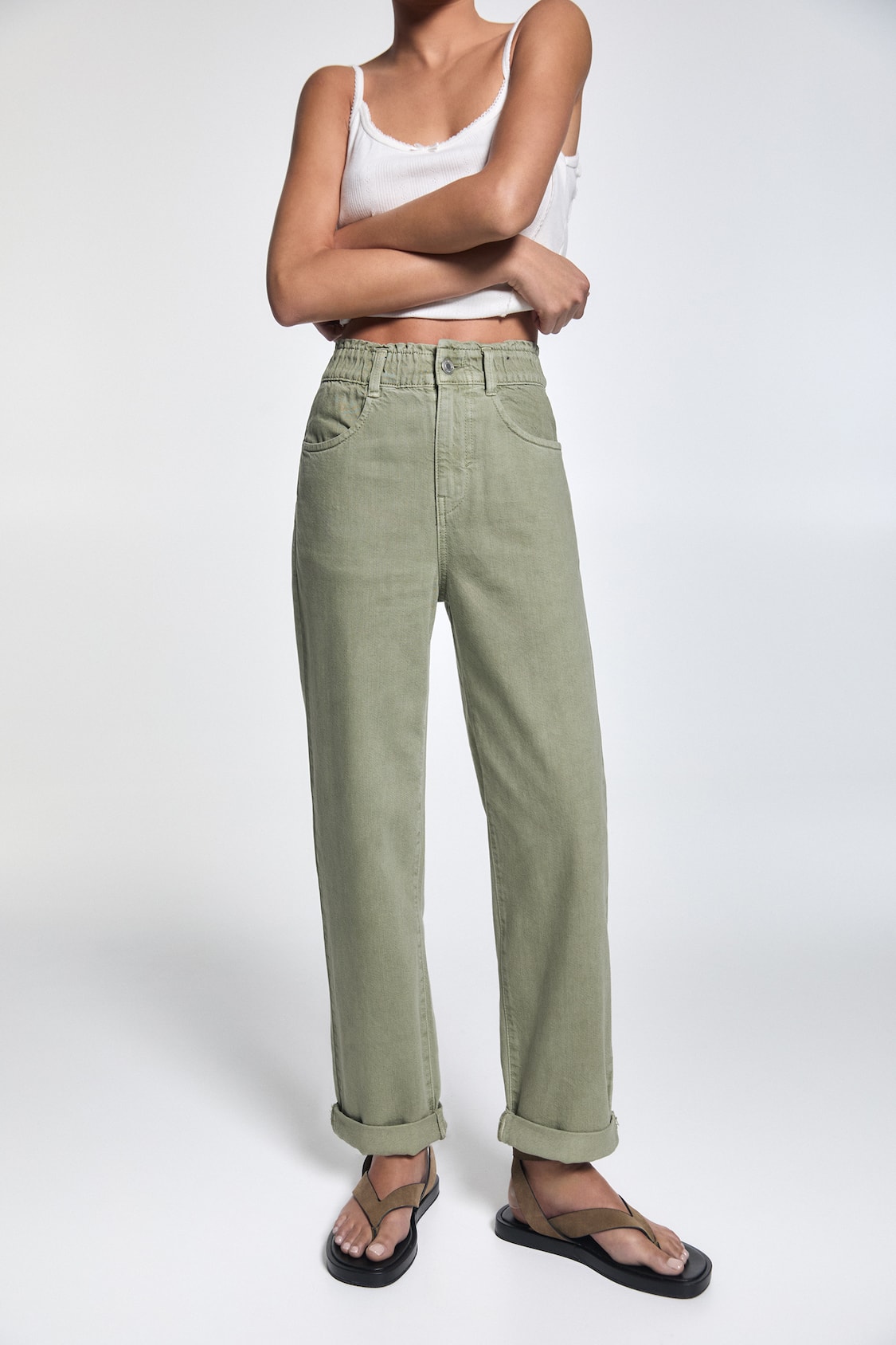 Straight fit paperbag pants