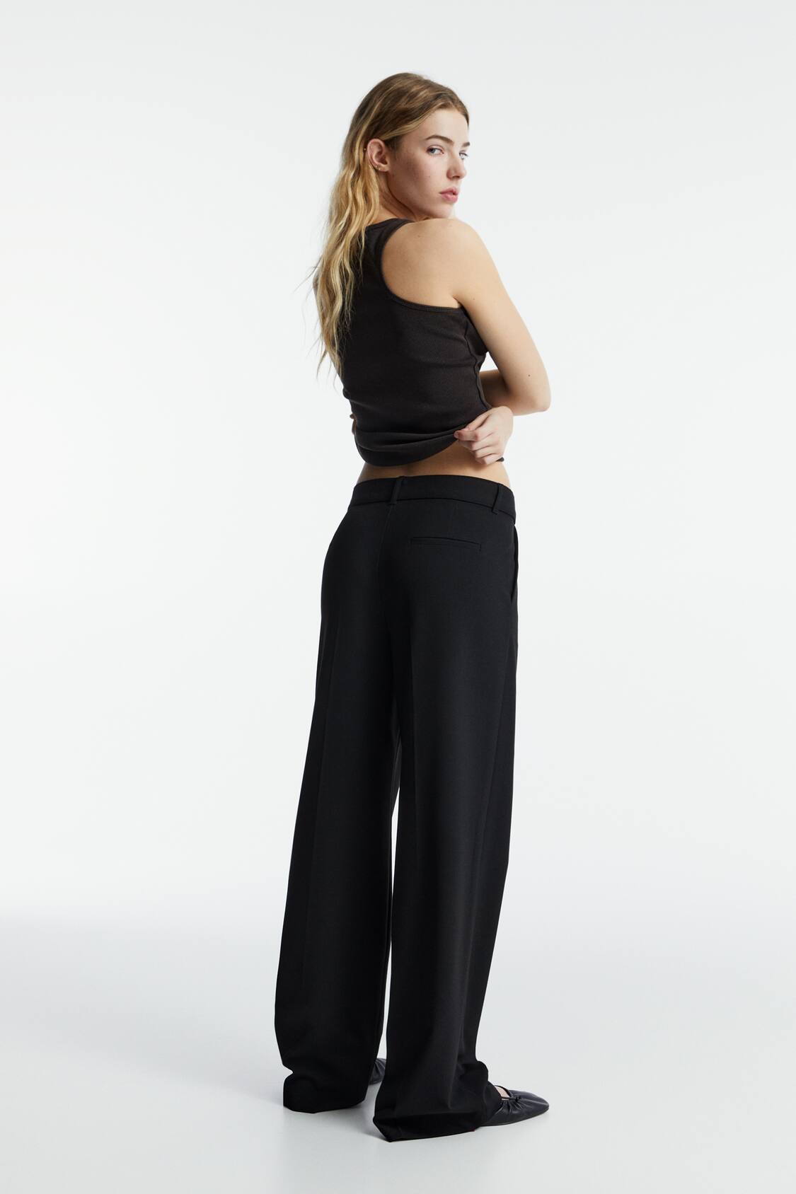 Pull&Bear high waist tailored straight leg trousers with front seam detail  in grey