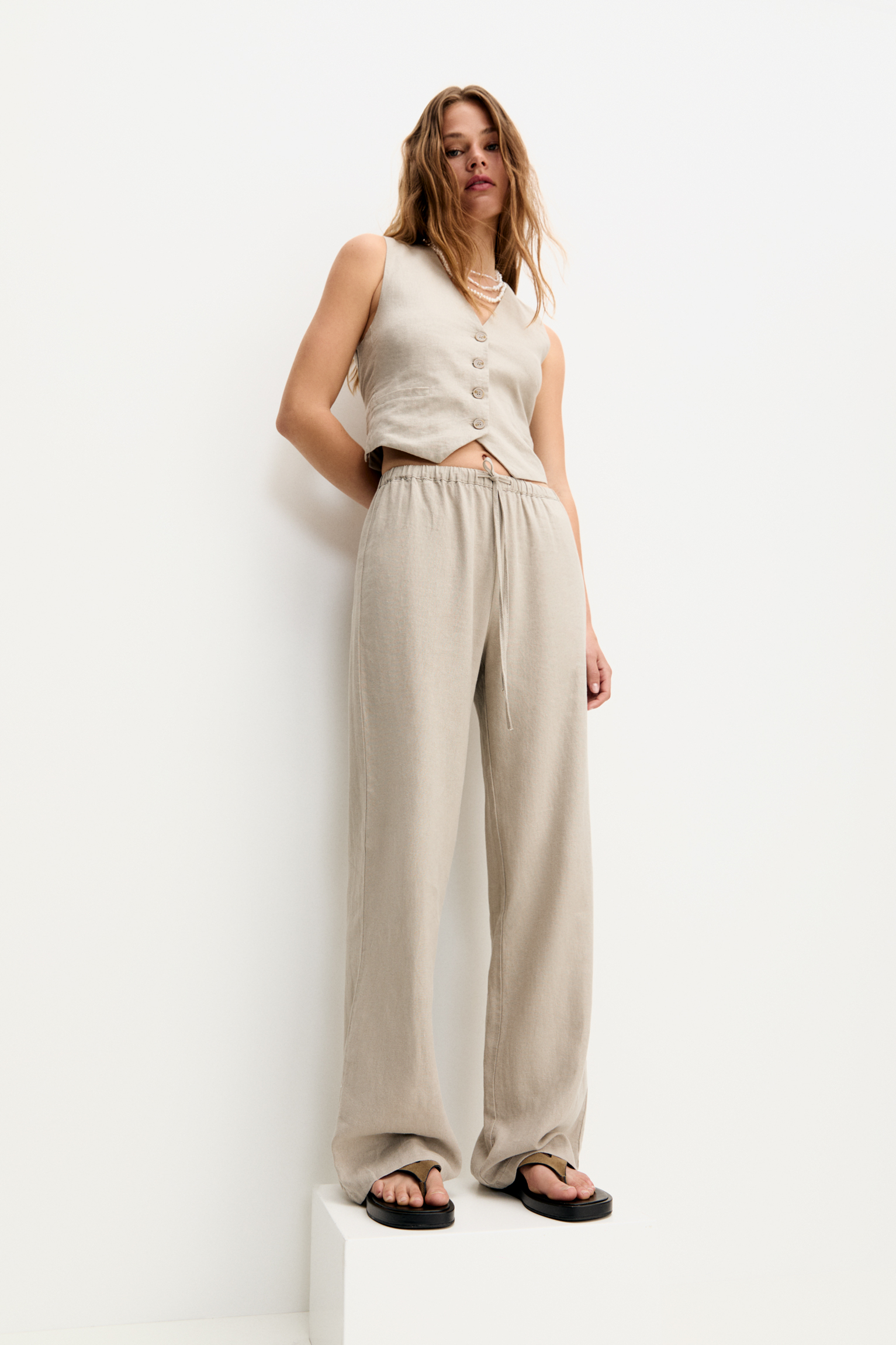 Flowy pants with linen - pull&bear