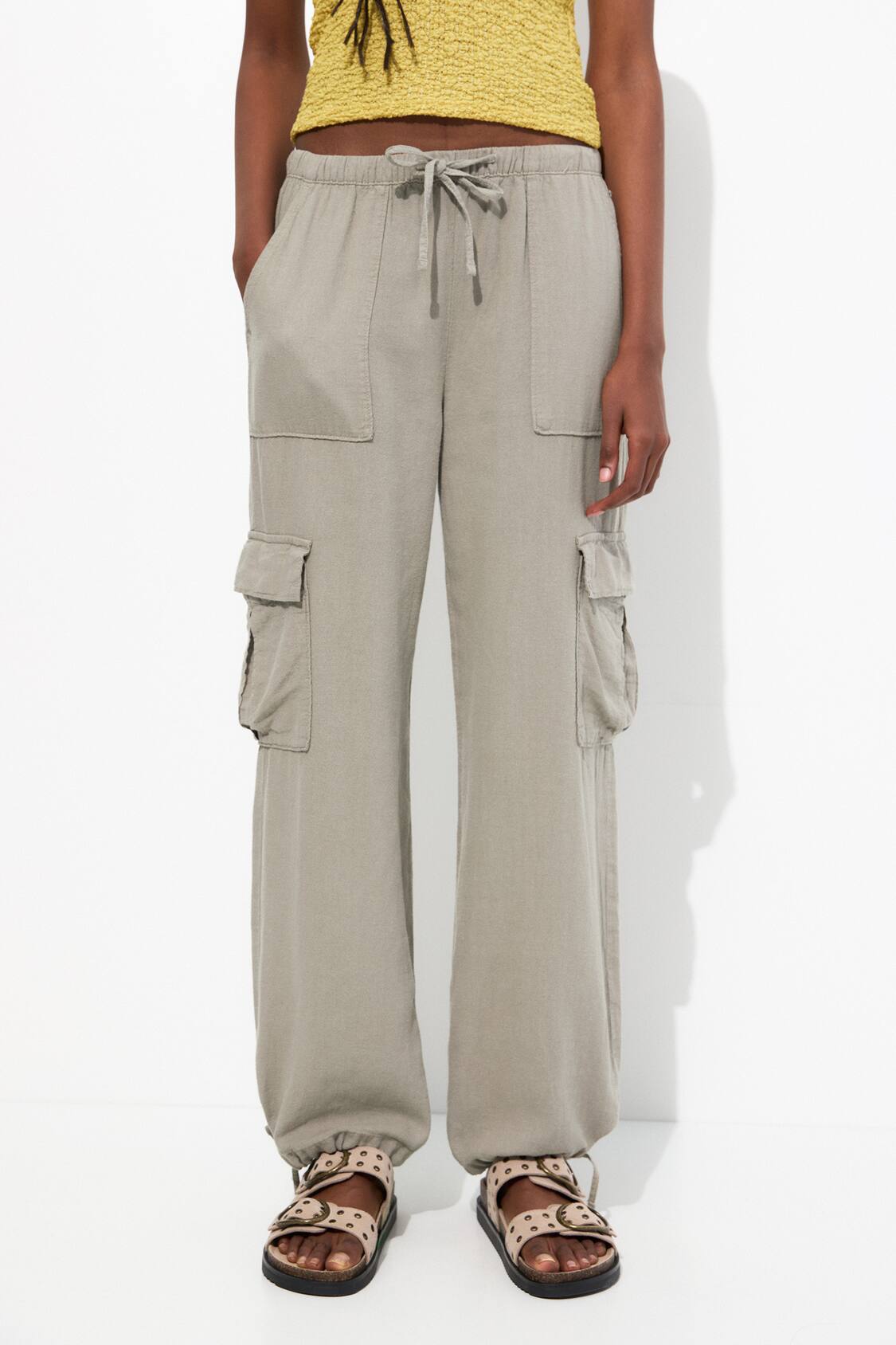 Big & Tall Linen Blend Pull-On Cargo Shorts