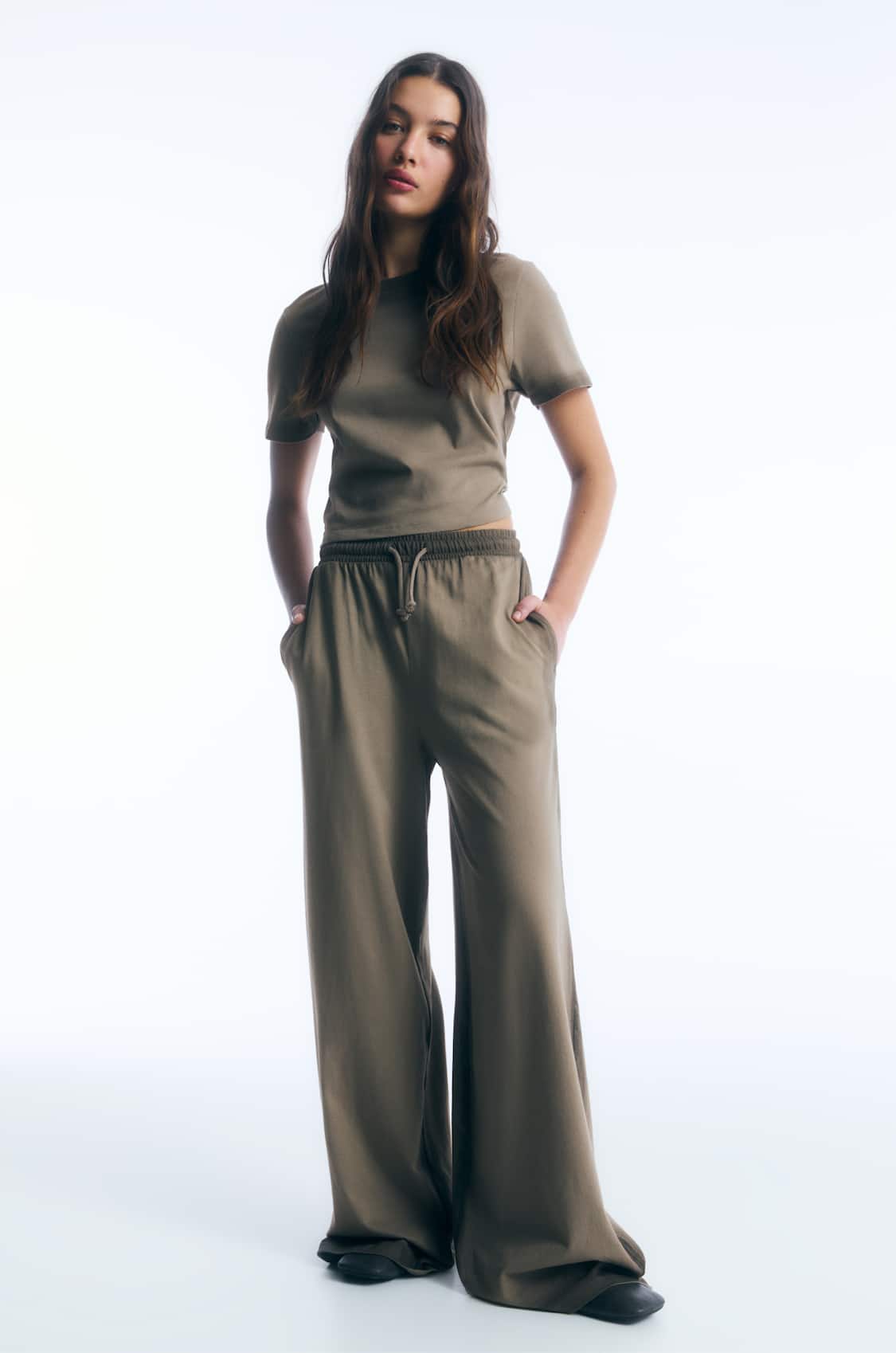 Soft Surroundings Pull-On Tan Gauzy Wide Leg Pants Med Tall Lined Loose  Flowing