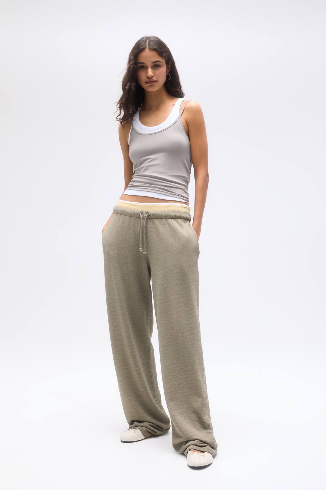 ONLY fold over waistband flare pants in brown - part of a set