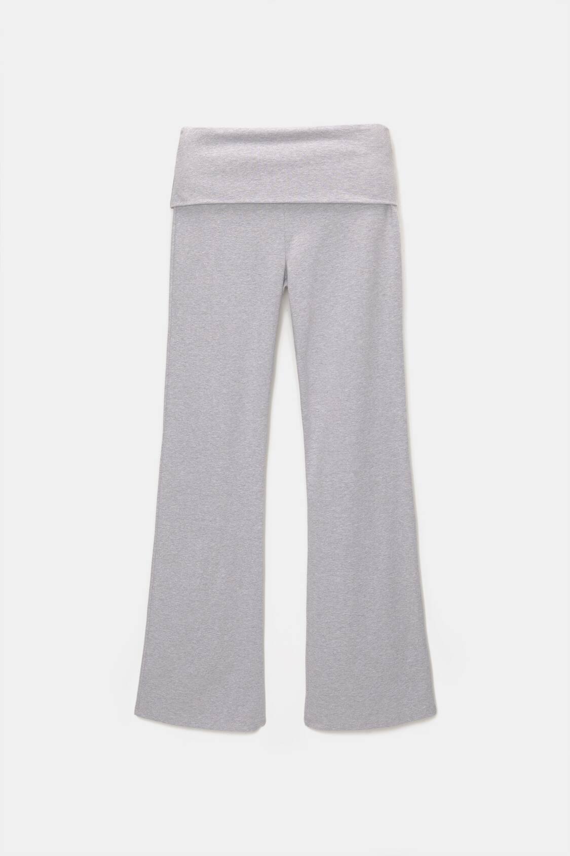 Tall Grey Marl Cotton Deep Waistband Fold Over Flared Pants