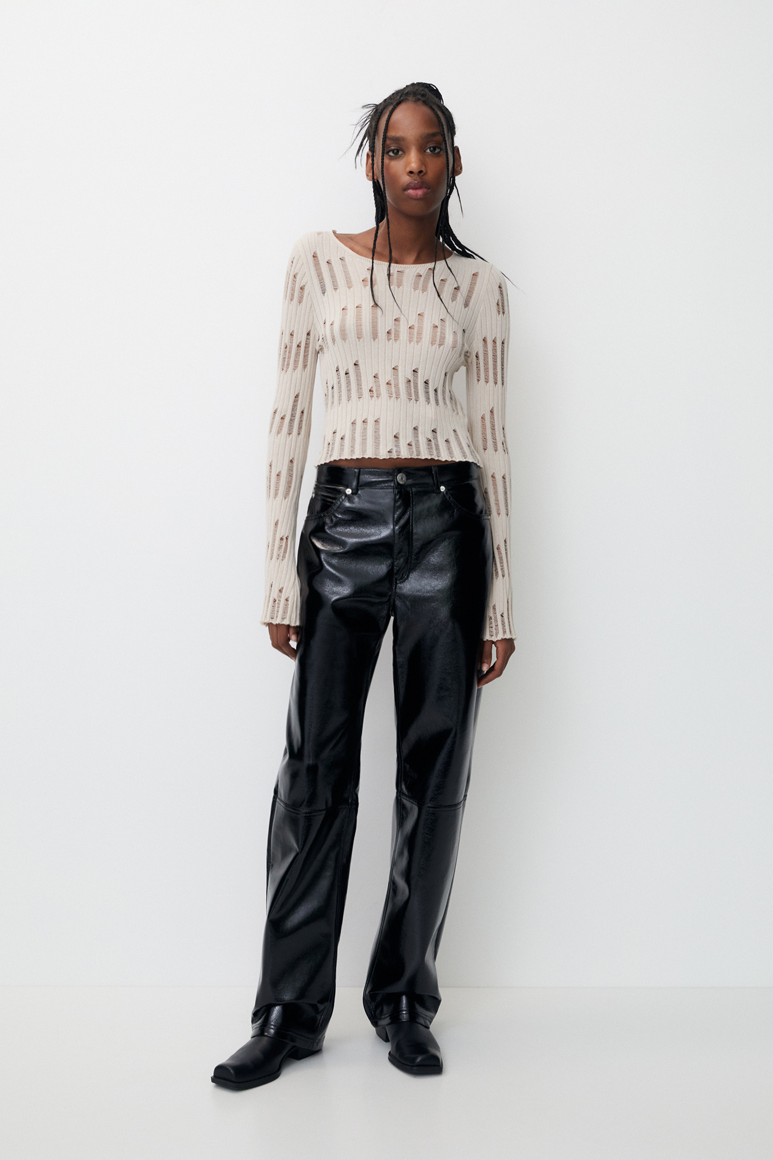 Straight fit faux leather pants