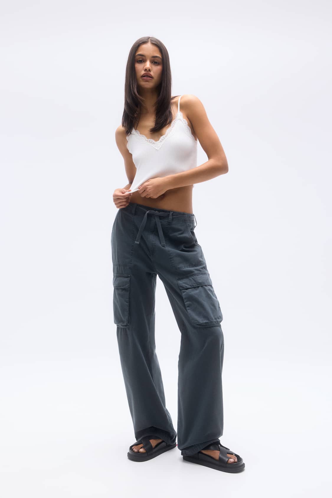 VANGULL Womens High Waisted Cargo Pants Pockets Casual Loose Combat Twill Trousers  Girls Black price in UAE,  UAE
