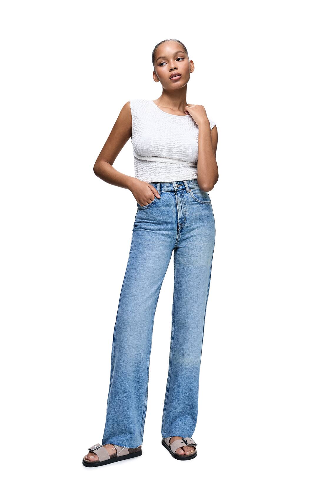 Jeans rectos tiro alto rotos - Mujer