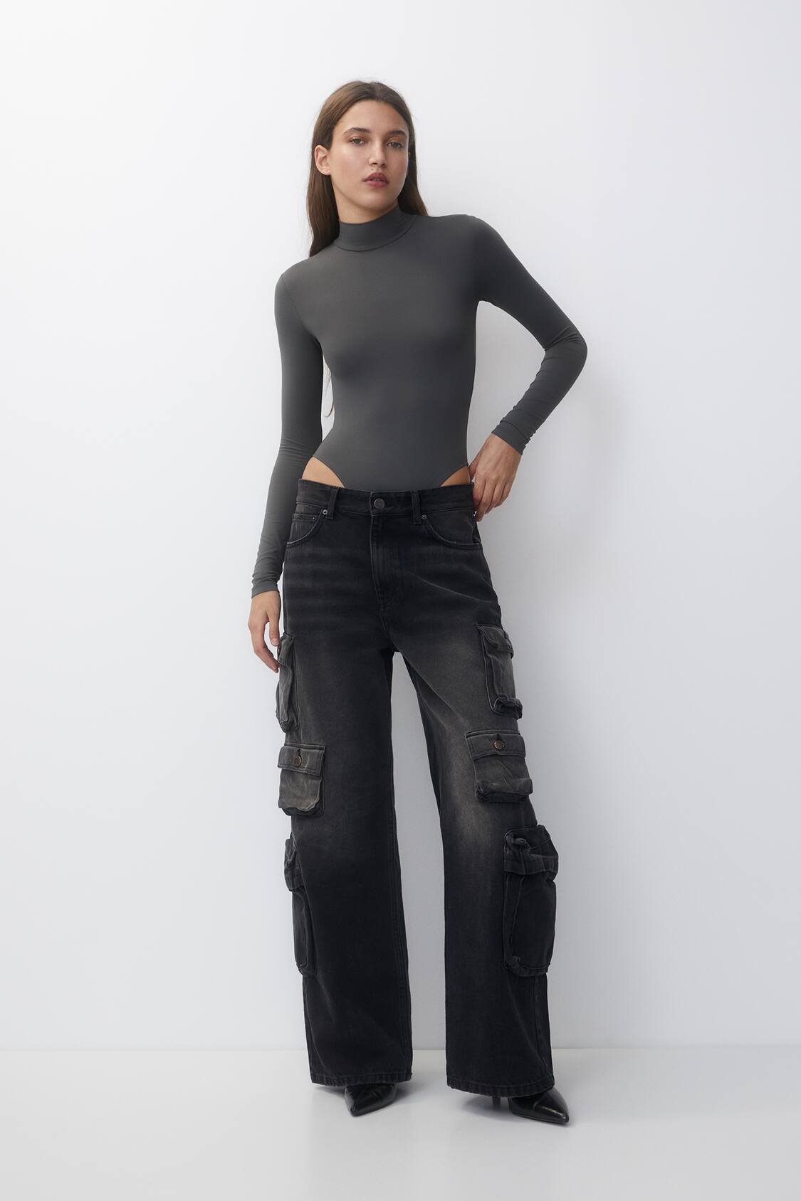 Pull&Bear high waisted faux leather skinny pants in black