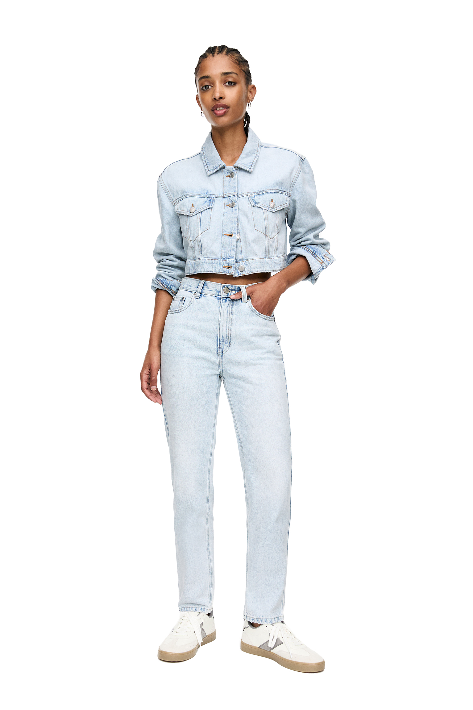 Middle blue denim Cotton mom jeans - Buy Online | Terranova