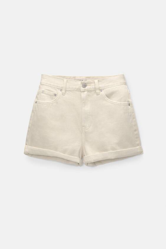 Pull&Bear elasticated waist denim mom shorts in light blue