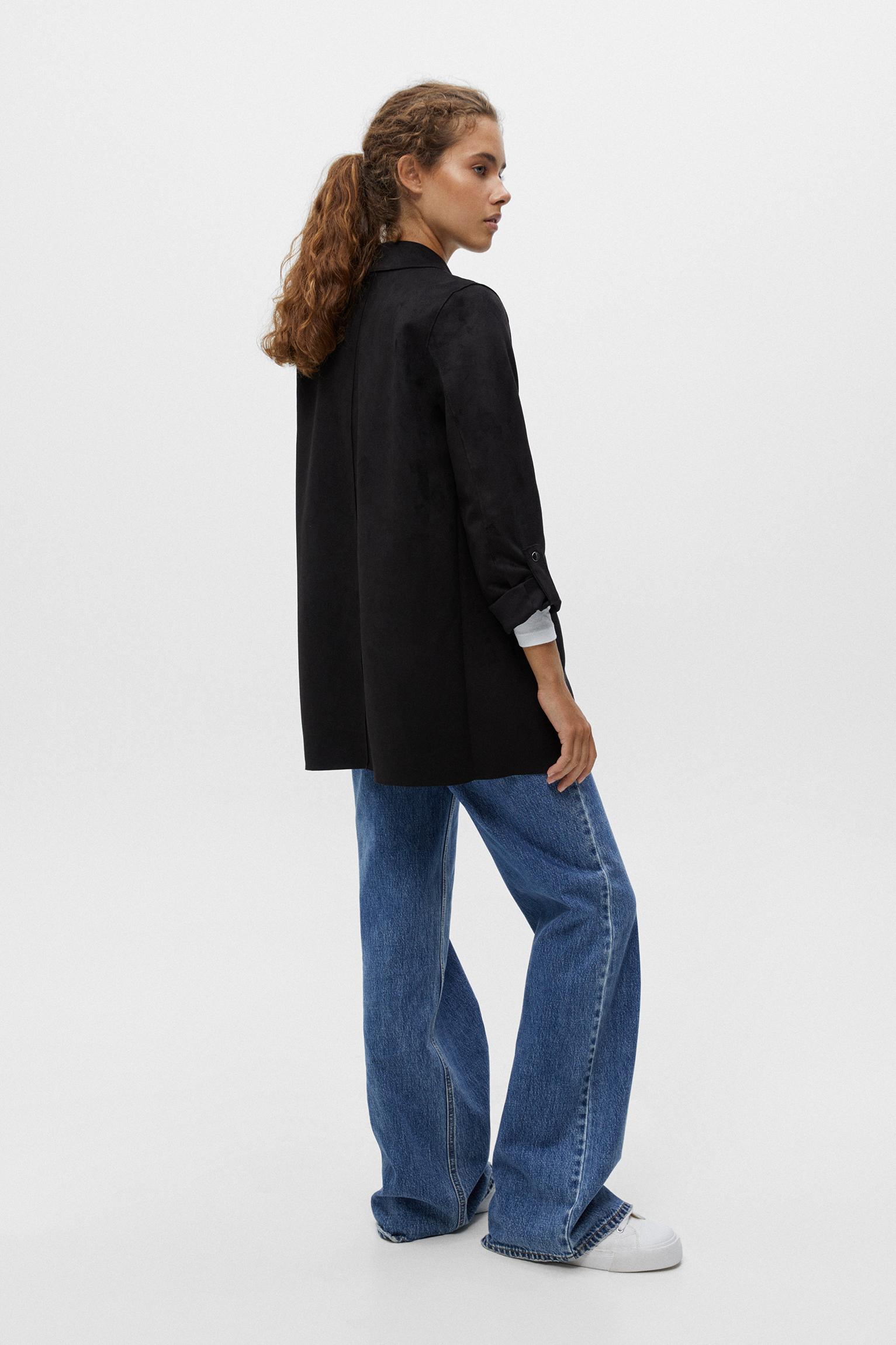 Faux suede coat with rolled up sleeves - pull&bear