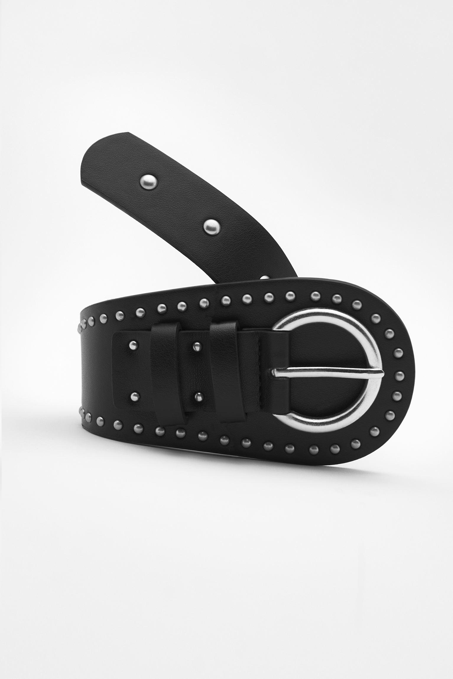 Faux leather asymmetric studded belt