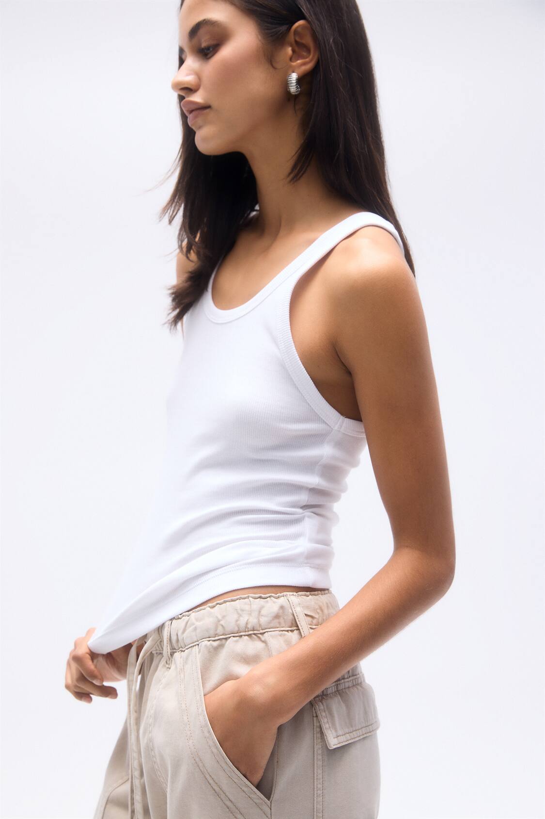 Ribbed tank top with wide straps - PULL&BEAR