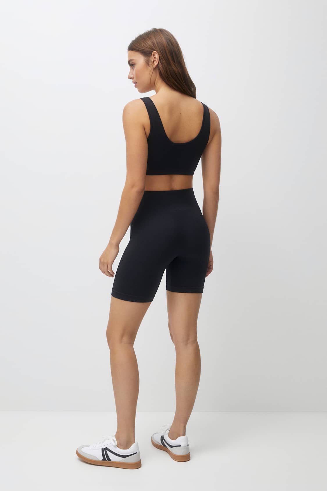 Pull&Bear seamless ribbed bra top co-ord in black