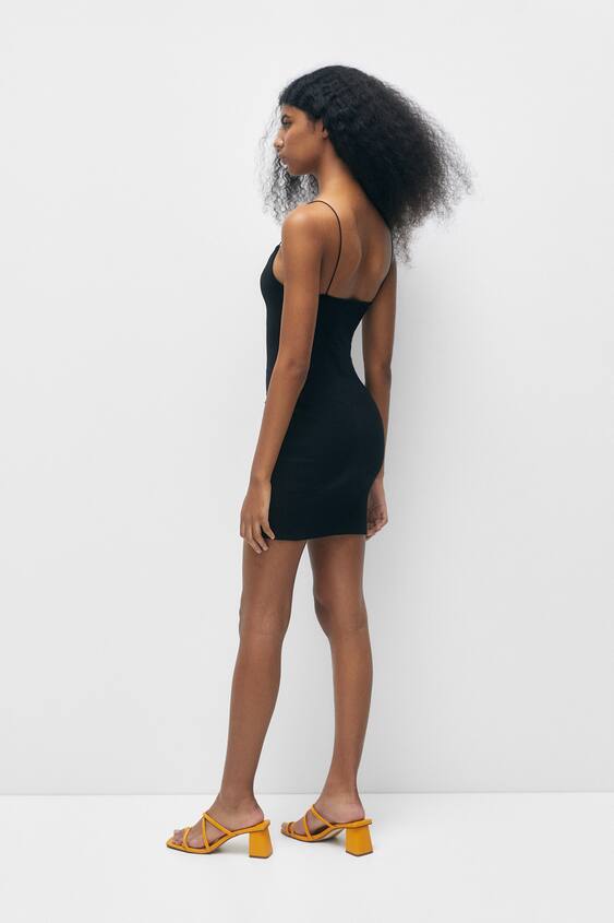 Pull&Bear spaghetti strap mini dress with cut out back detail in black