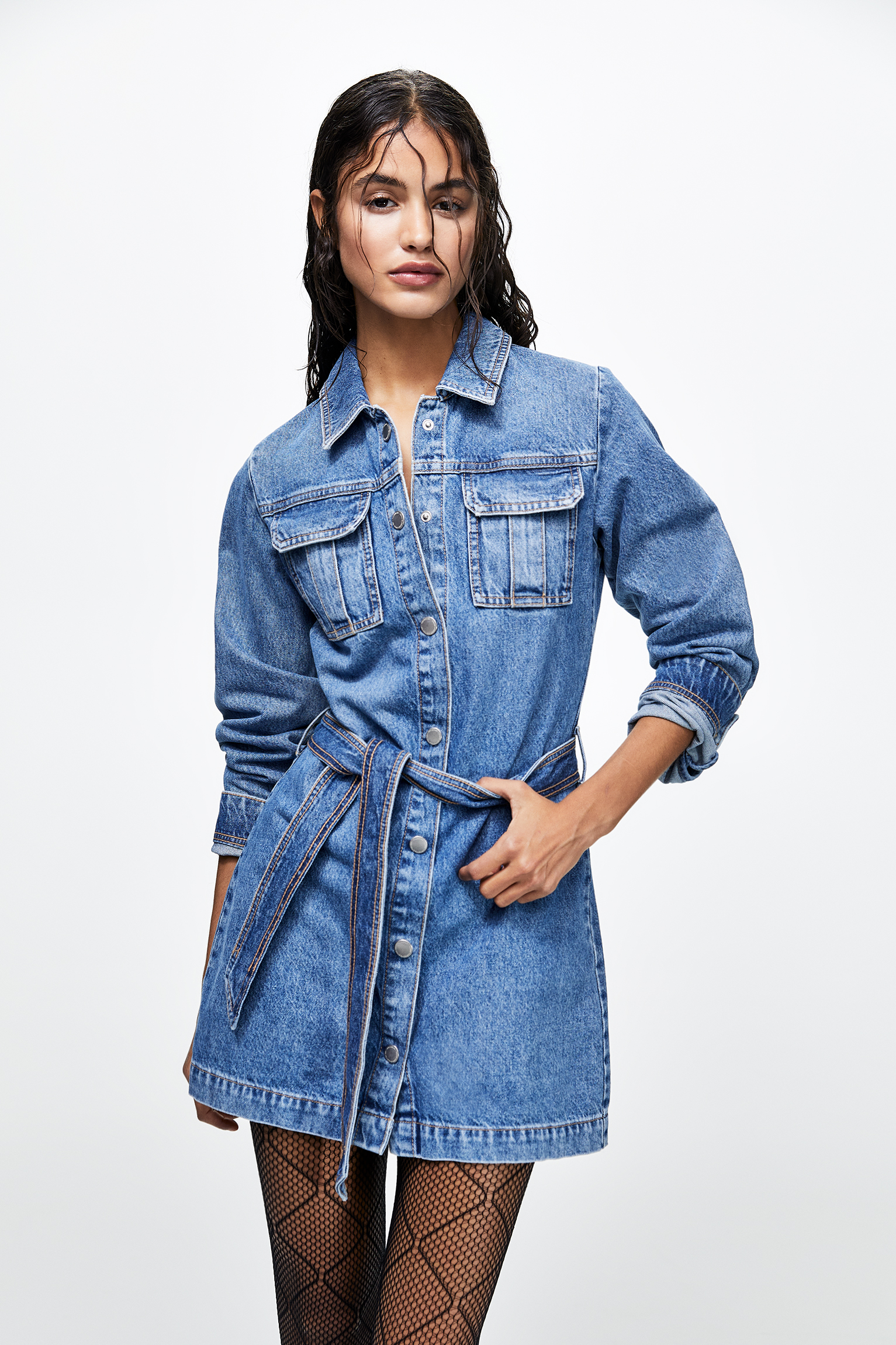YWDJ Denim Dress for Women Shirt Dresses for Women Spring Long Sleeve  Casual Denim Lace High Waisted with Pockets Button Down Autumn Lapel Up  Beach Dresses for Everyday Wear Beach Vacation -