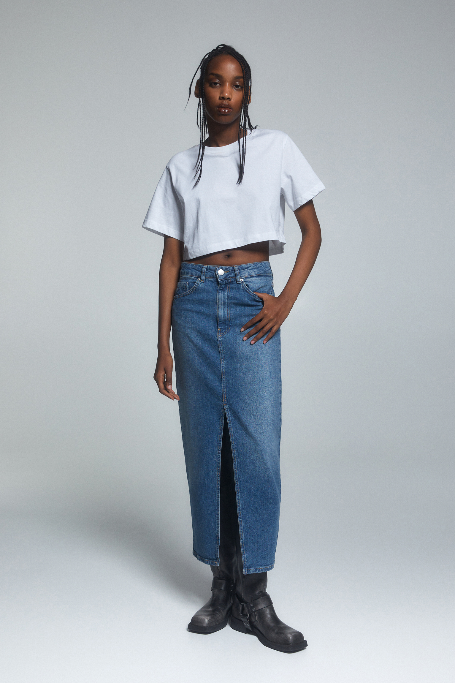 Shaylan White Denim Maxi Skirt – Beginning Boutique US