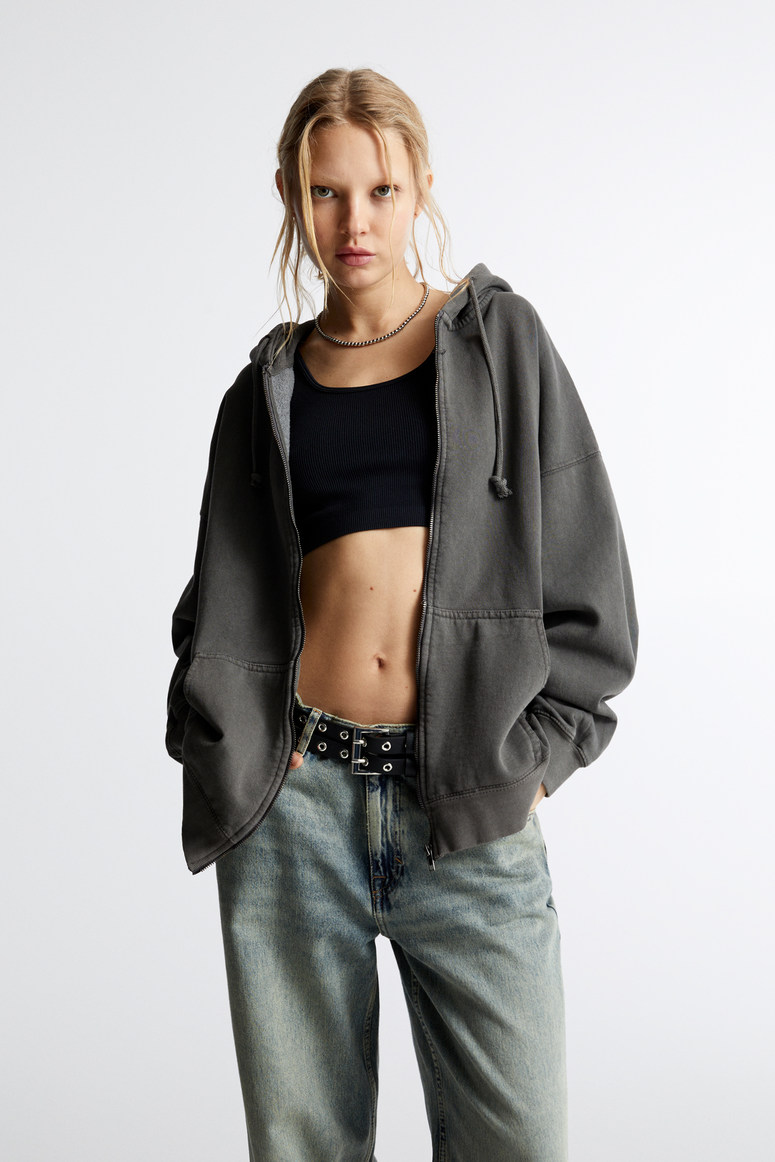 Oversize zip up sweatshirt - pull&bear