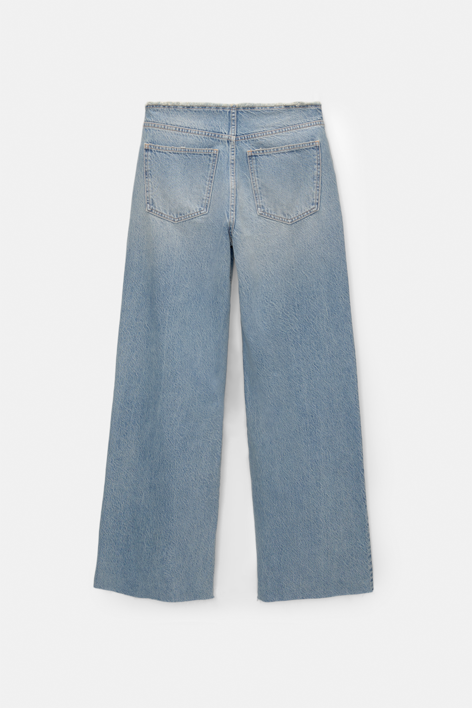 Wide-leg jeans with frayed waistband