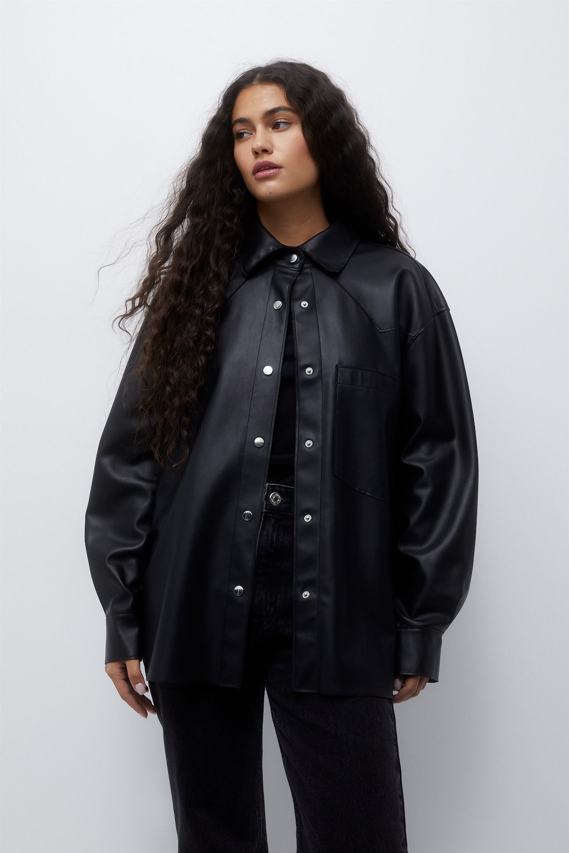Black faux leather overshirt - pull&bear