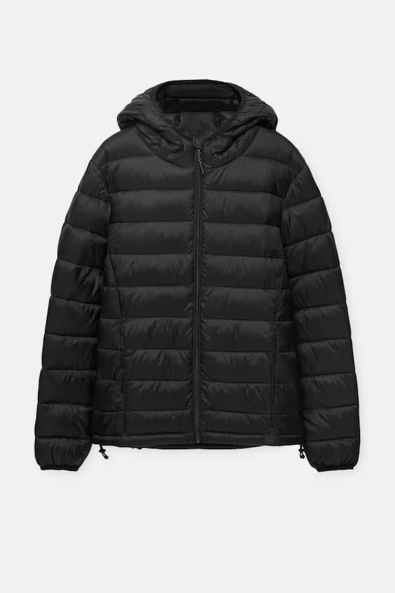 Pull&Bear cropped puffer jacket with hood in black