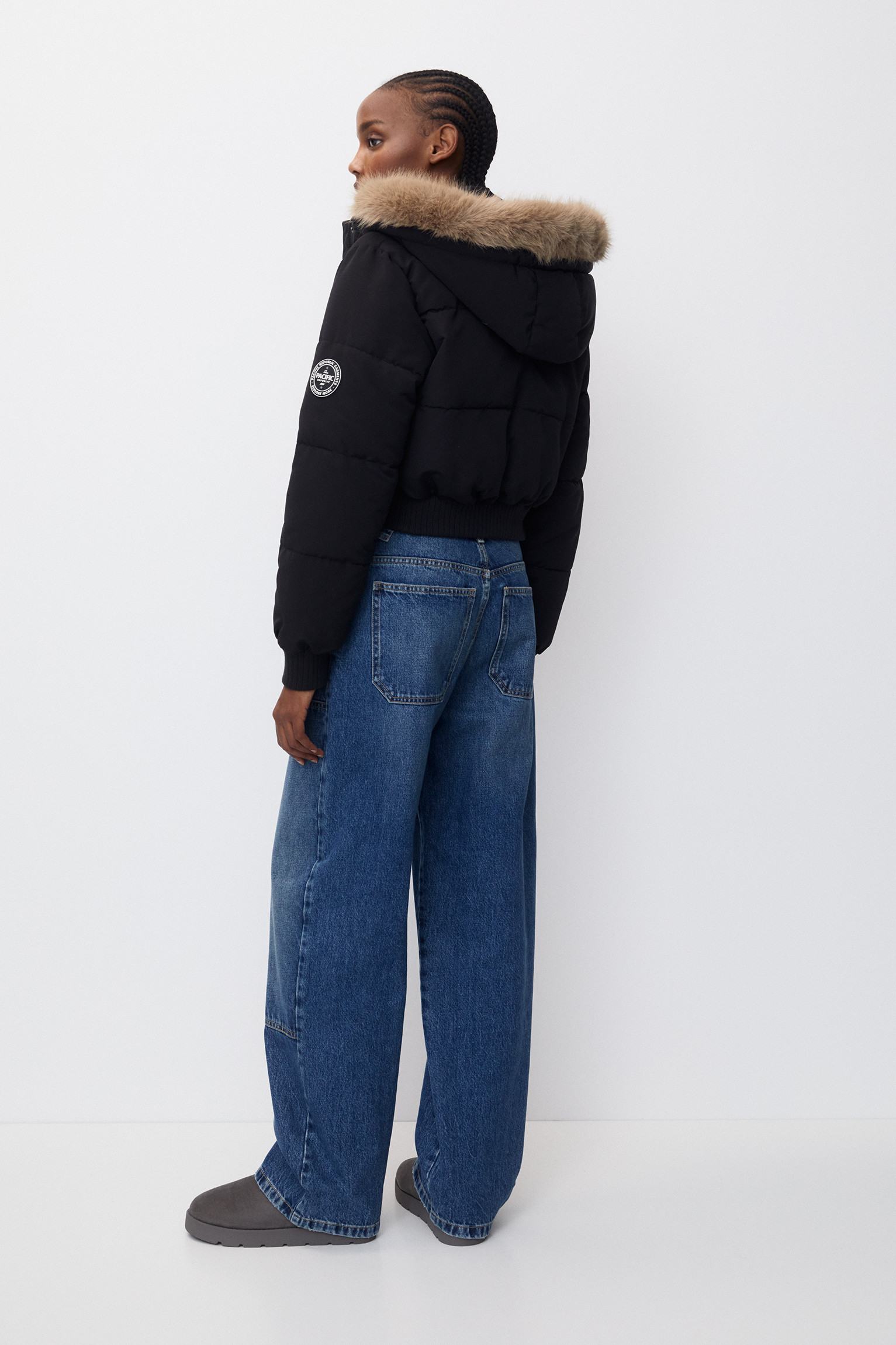 Puffer jacket with faux fur hood - PULL&BEAR