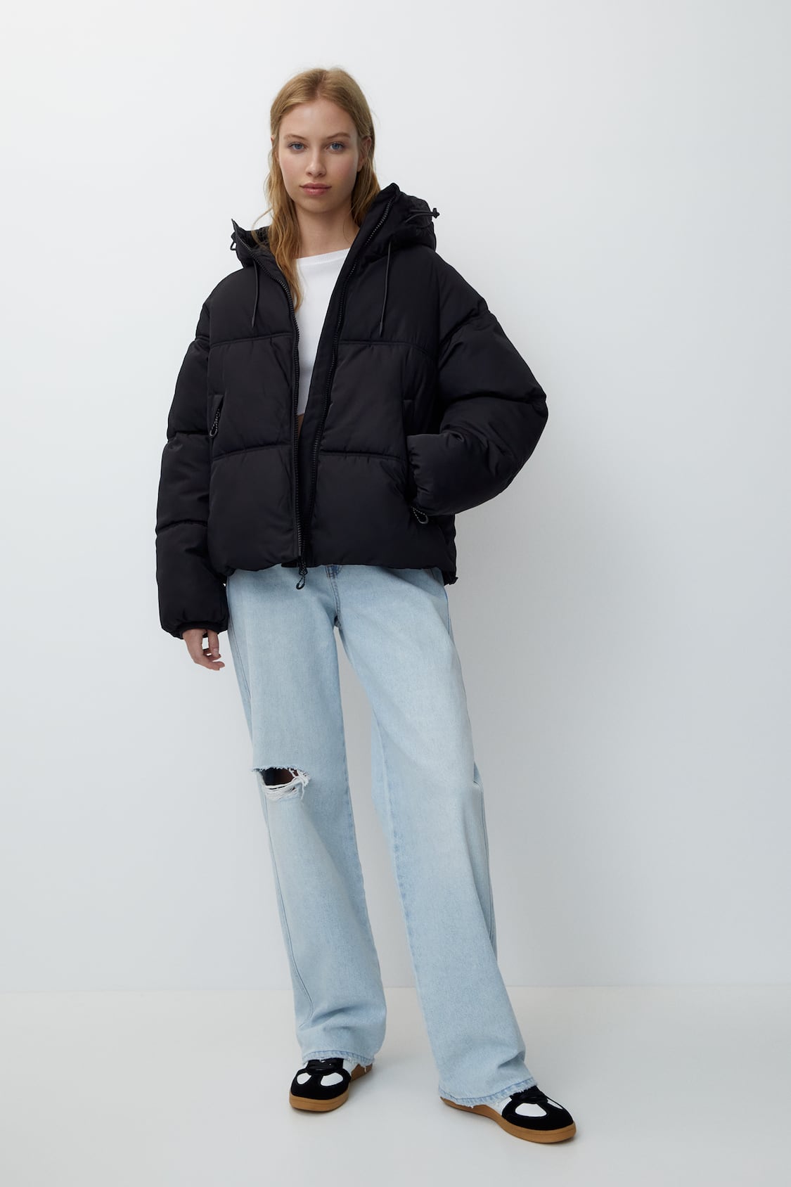 Puffer jacket with hood - pull&bear