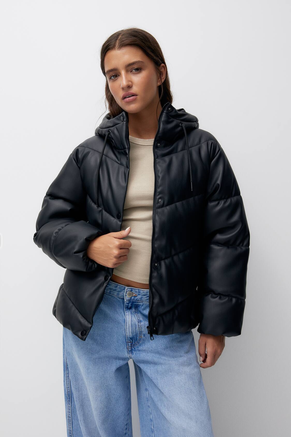 Faux leather puffer jacket - pull&bear