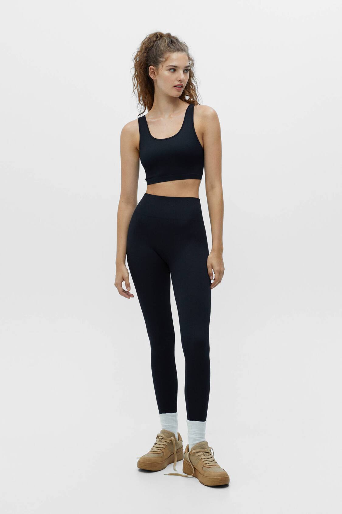 Pull&Bear seamless high waisted top and leggings in charcoal - part of a  set