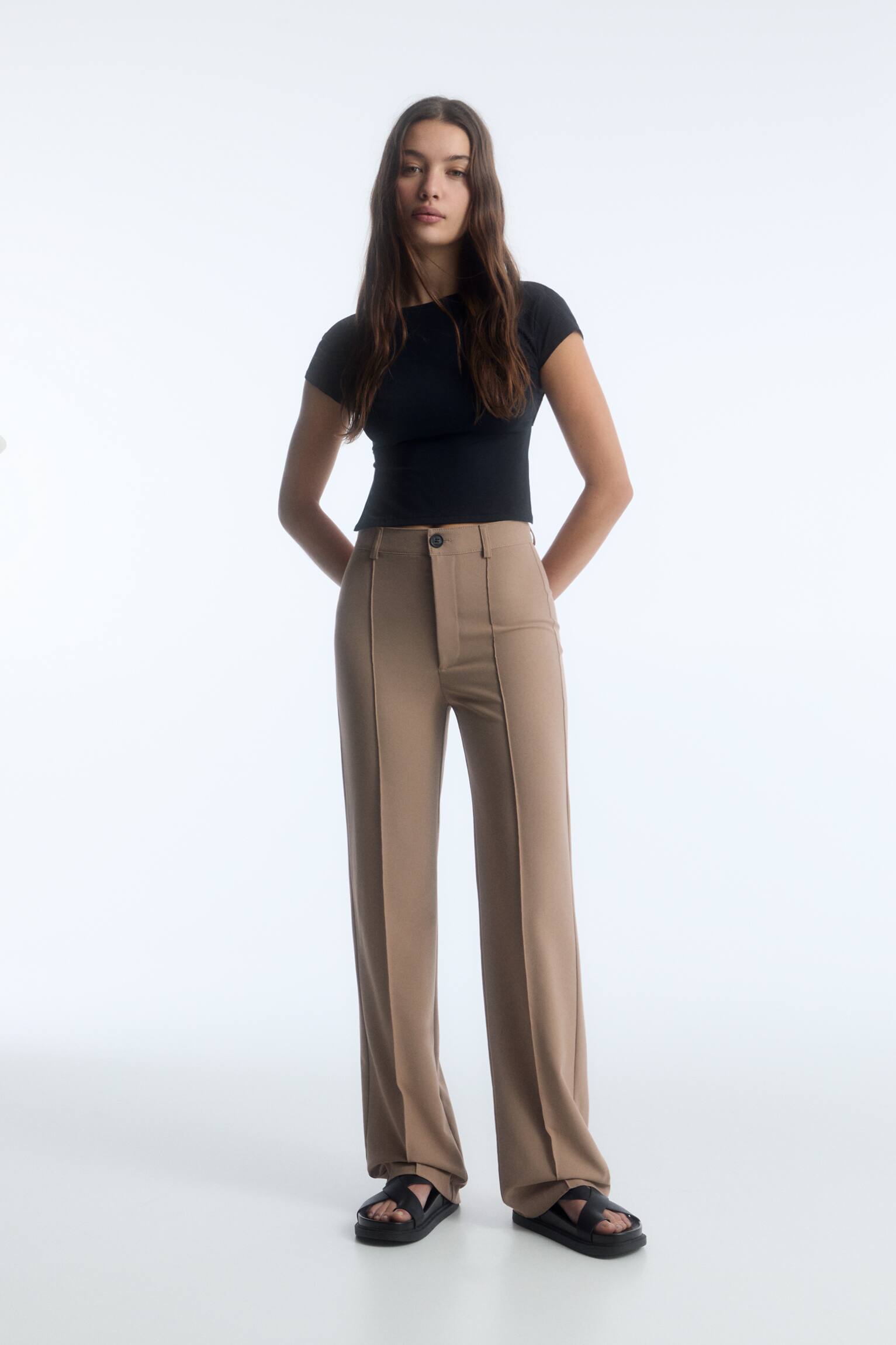 Pull&Bear relaxed linen pants in olive green