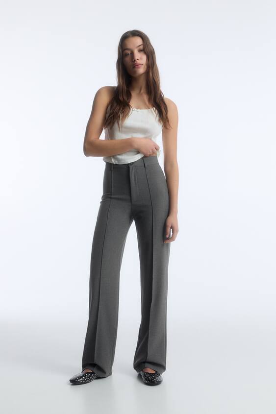 Pull&Bear high waisted seam front tailored straight leg pants in