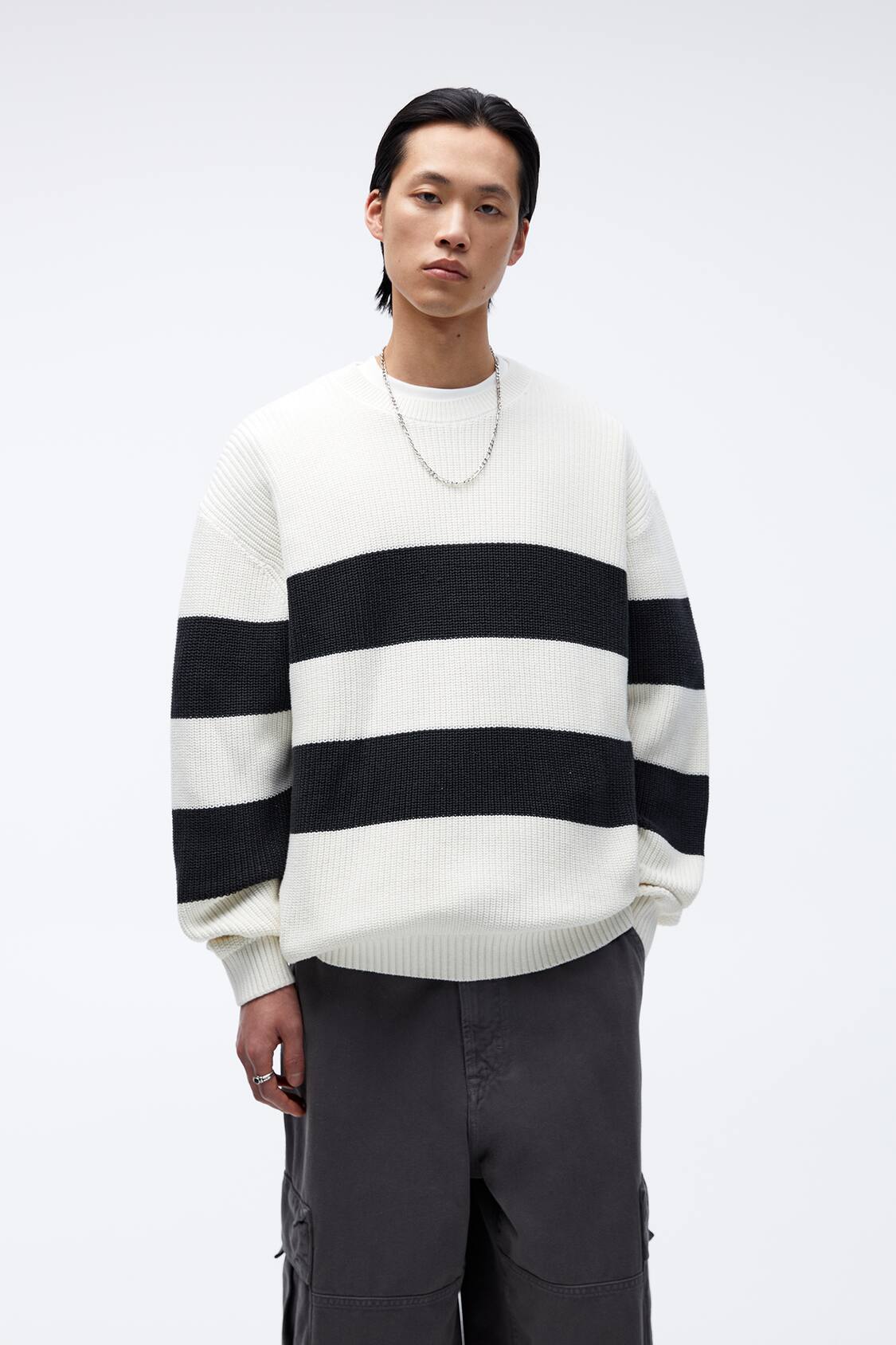 White knit colour block jumper - PULL&BEAR