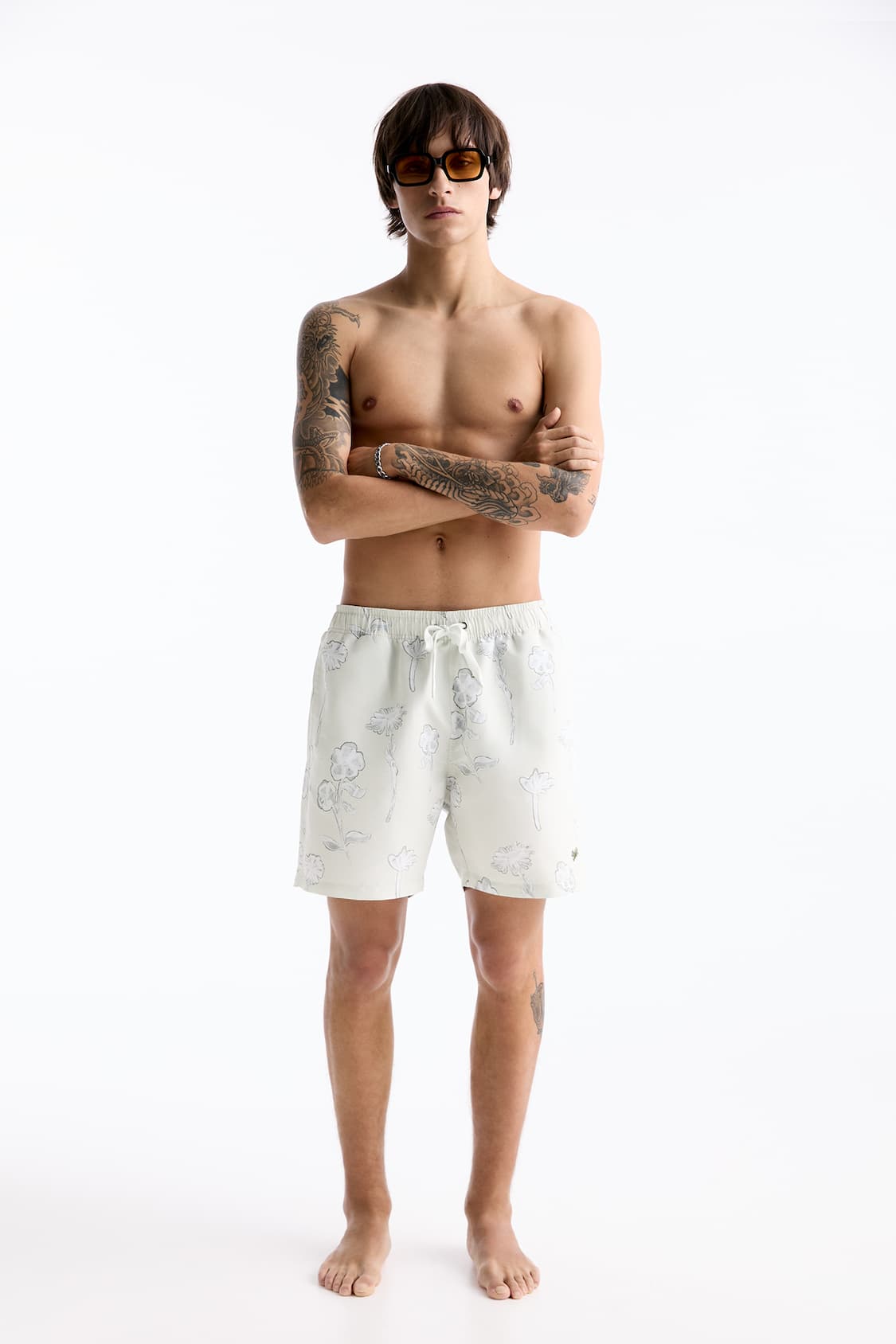 Printed swim shorts with drawstrings - PULL&BEAR