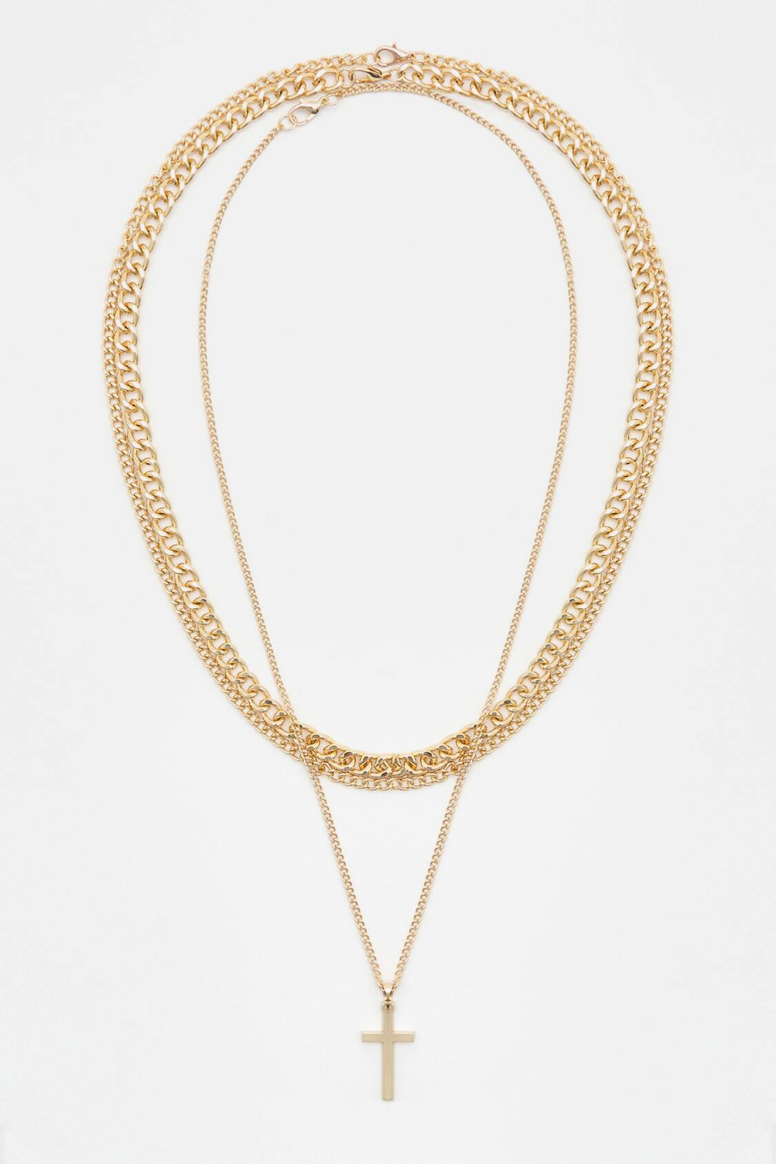 Gold Layered Chain Cross Necklace