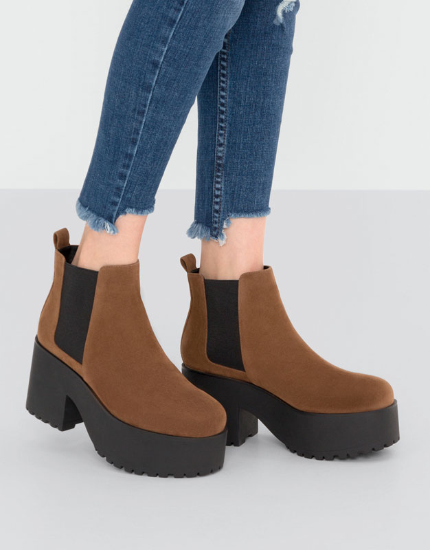 Pull&Bear - mujer - calzado - botas y botines - botín tacón bloque marrón - cuero - 15220111-I2016