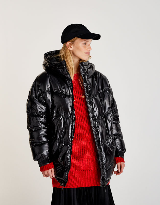 Pull&Bear - femme - vêtements - manteaux et blousons - doudoune effet brillant - noir - 09751318-I2017