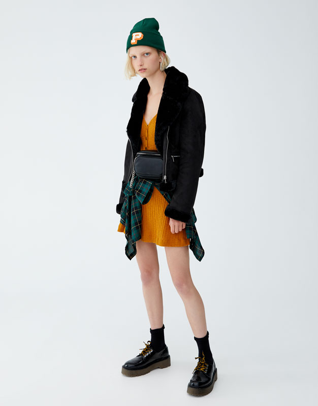 Pull & Bear Faux shearling biker jacket at £49.99 | love the brands