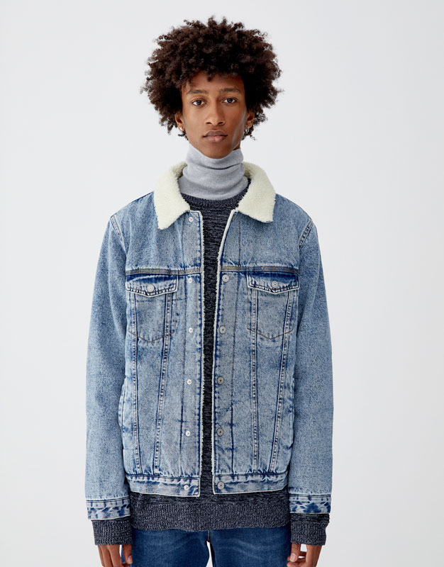 Pull & Bear Denim jacket with a fleece collar at £49.99 | love the brands