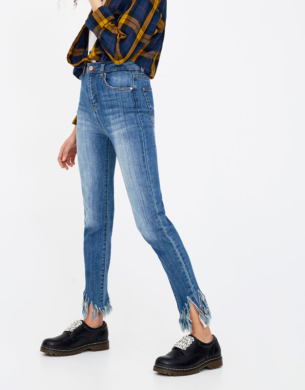 Skinny-Jeans mit hohem Bund , BLAU