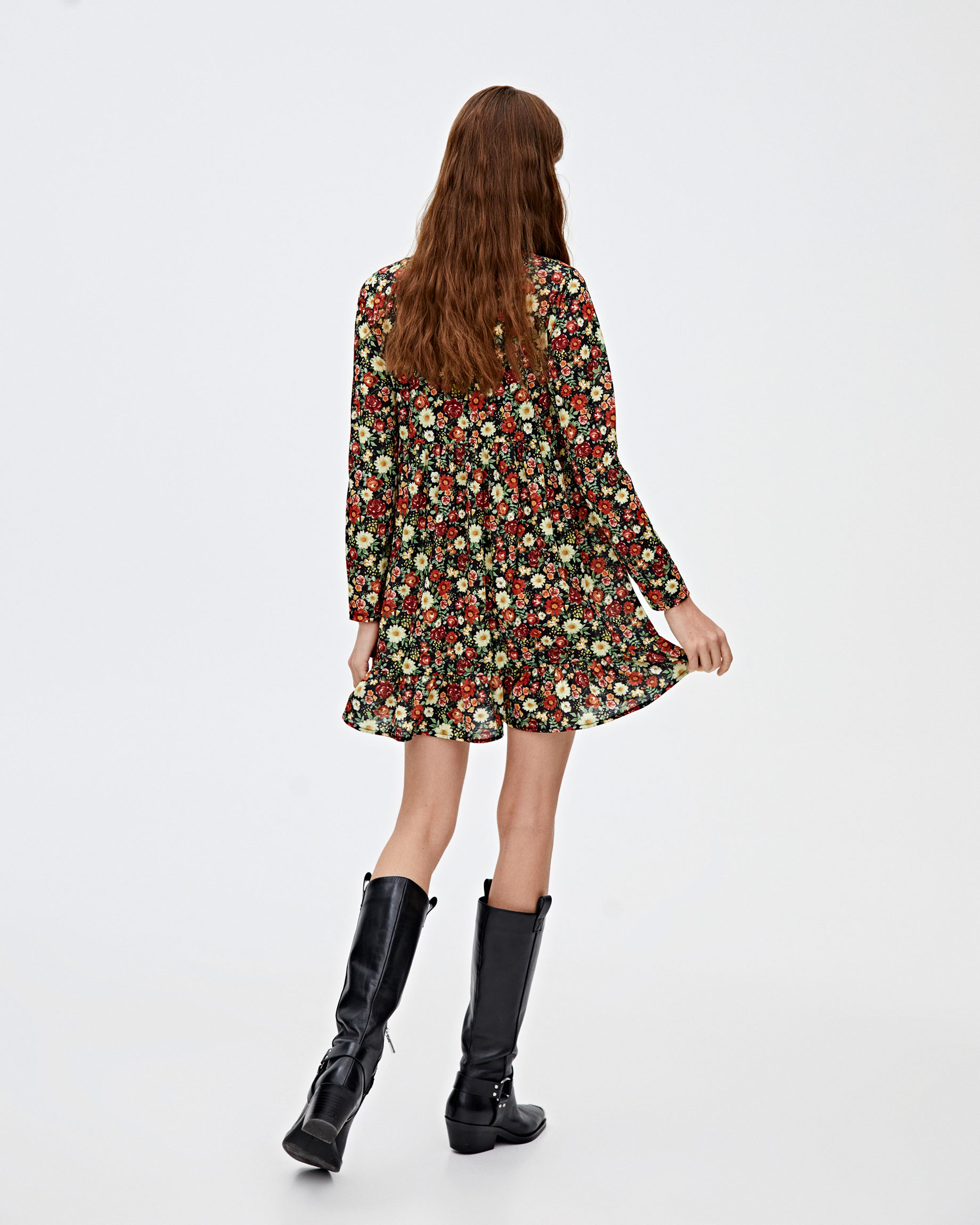 Modalite Net Pull Bear Volanli Cicek Desenli Elbise