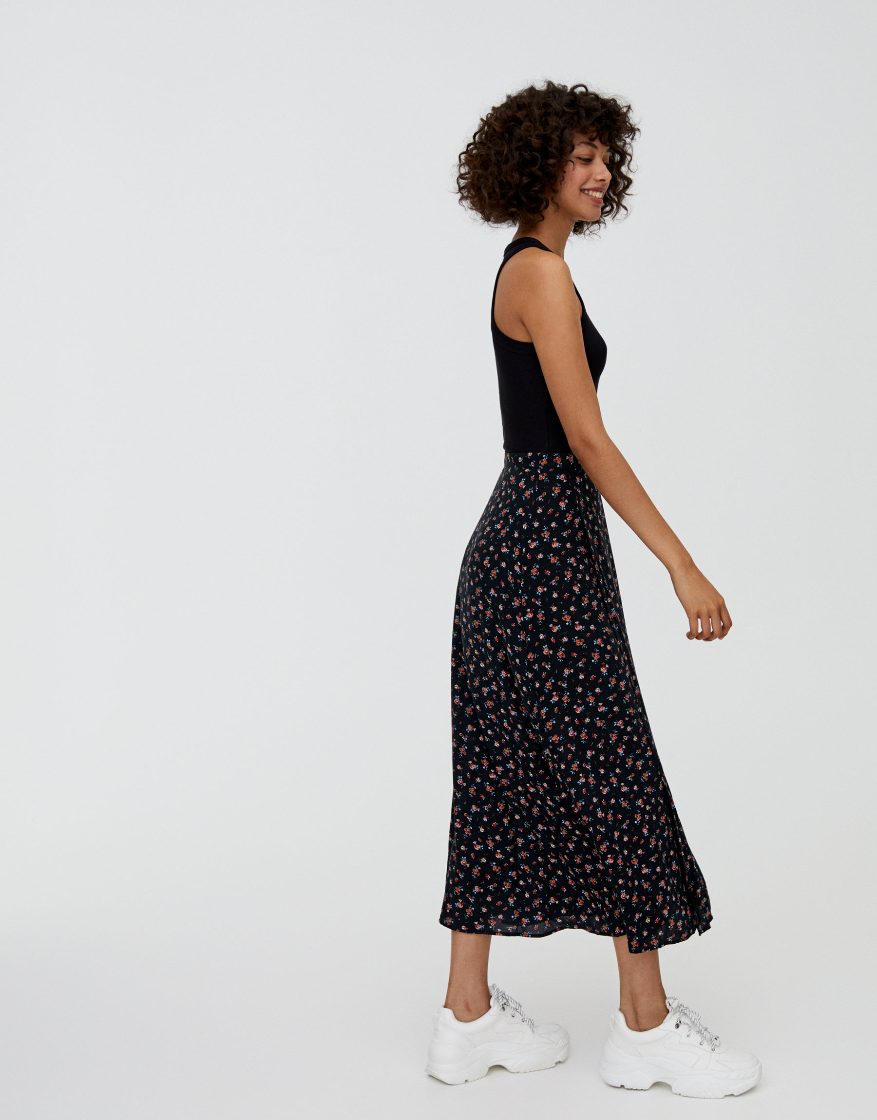 Relaxed Polka Dot Slit Midi Skirt