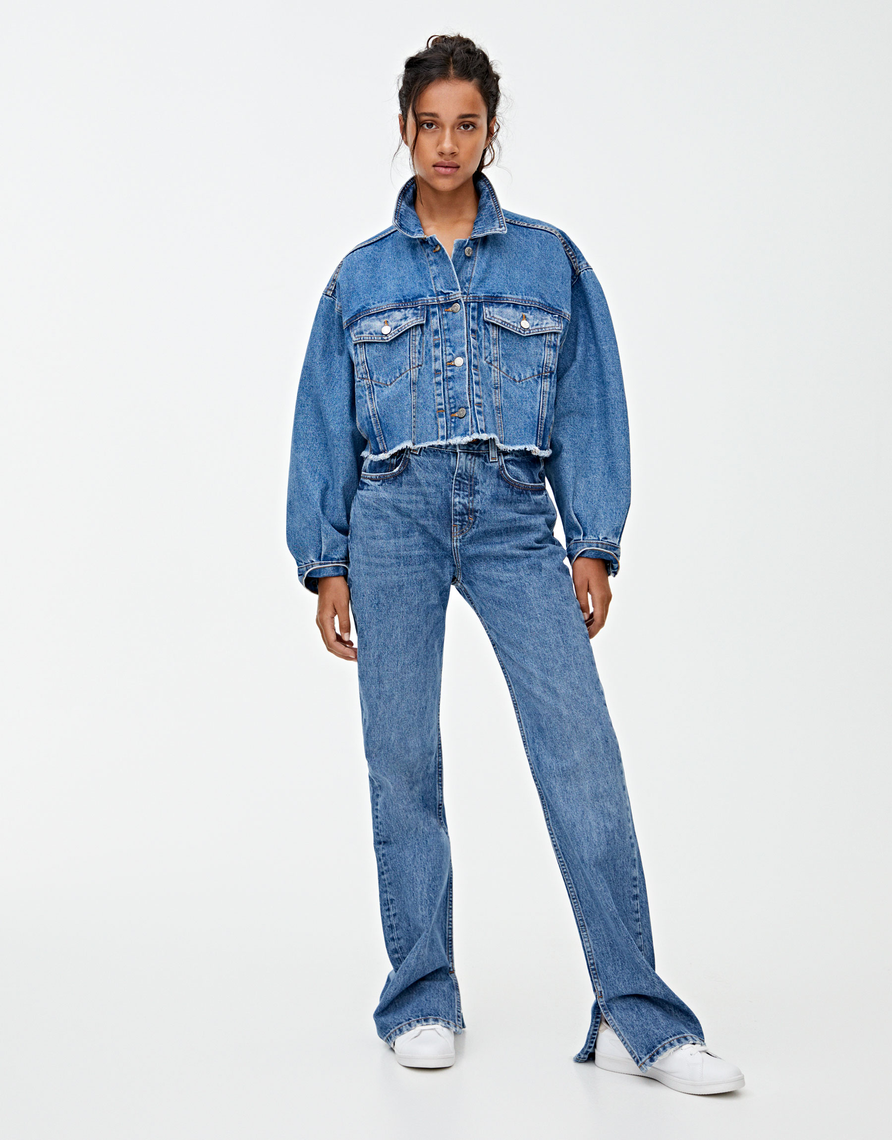 Pull & Bear - Oversized cropped denim jacket with pleats