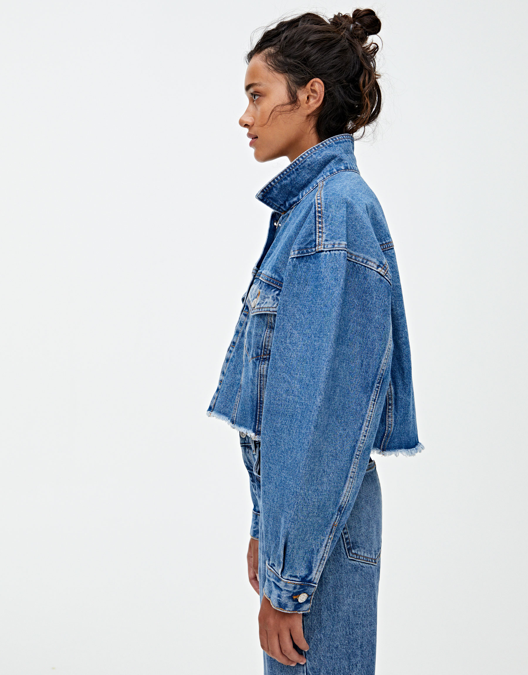 Pull & Bear - Oversized cropped denim jacket with pleats