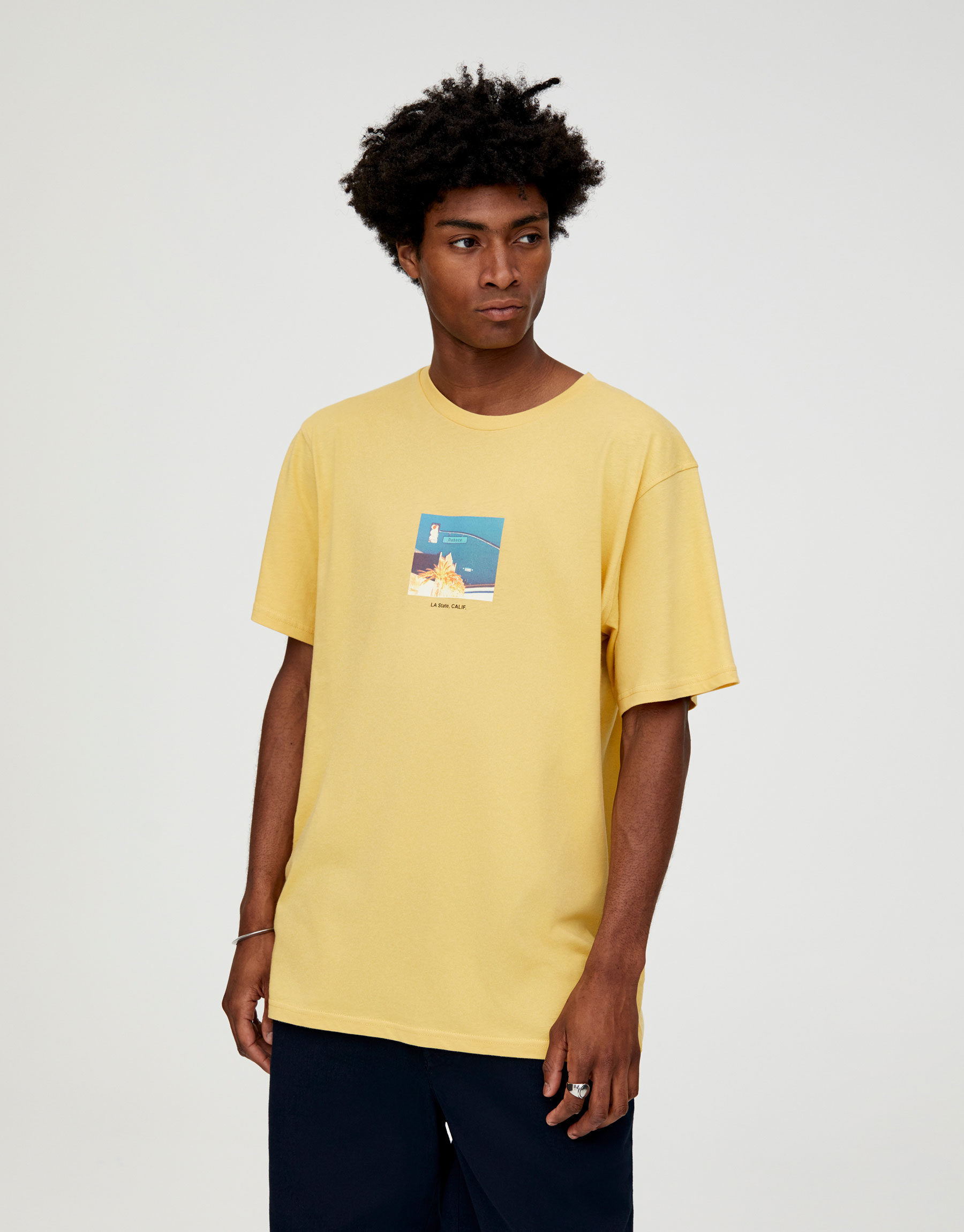 pull and bear yellow shirt