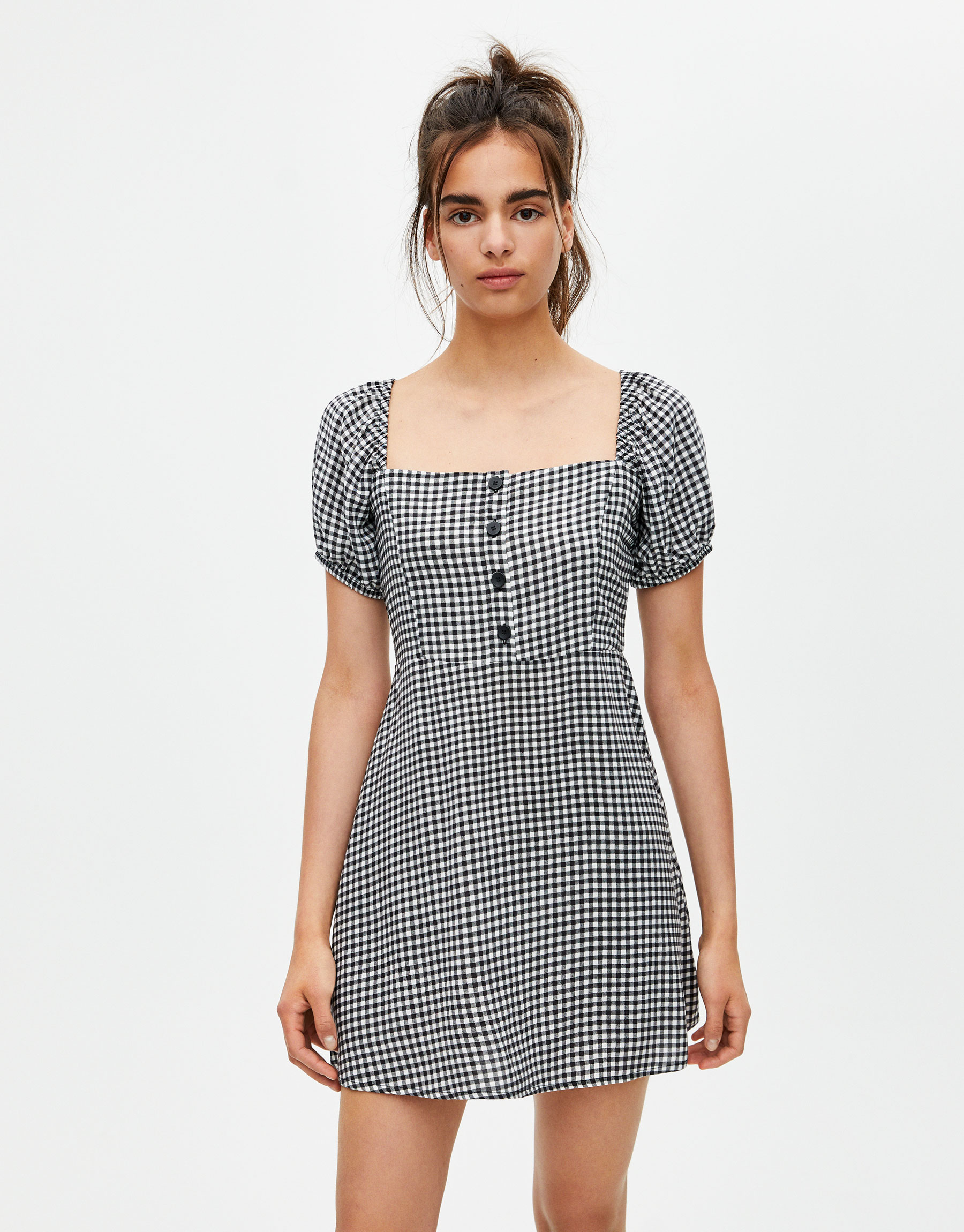 Square Neck Gingham Mini Dress