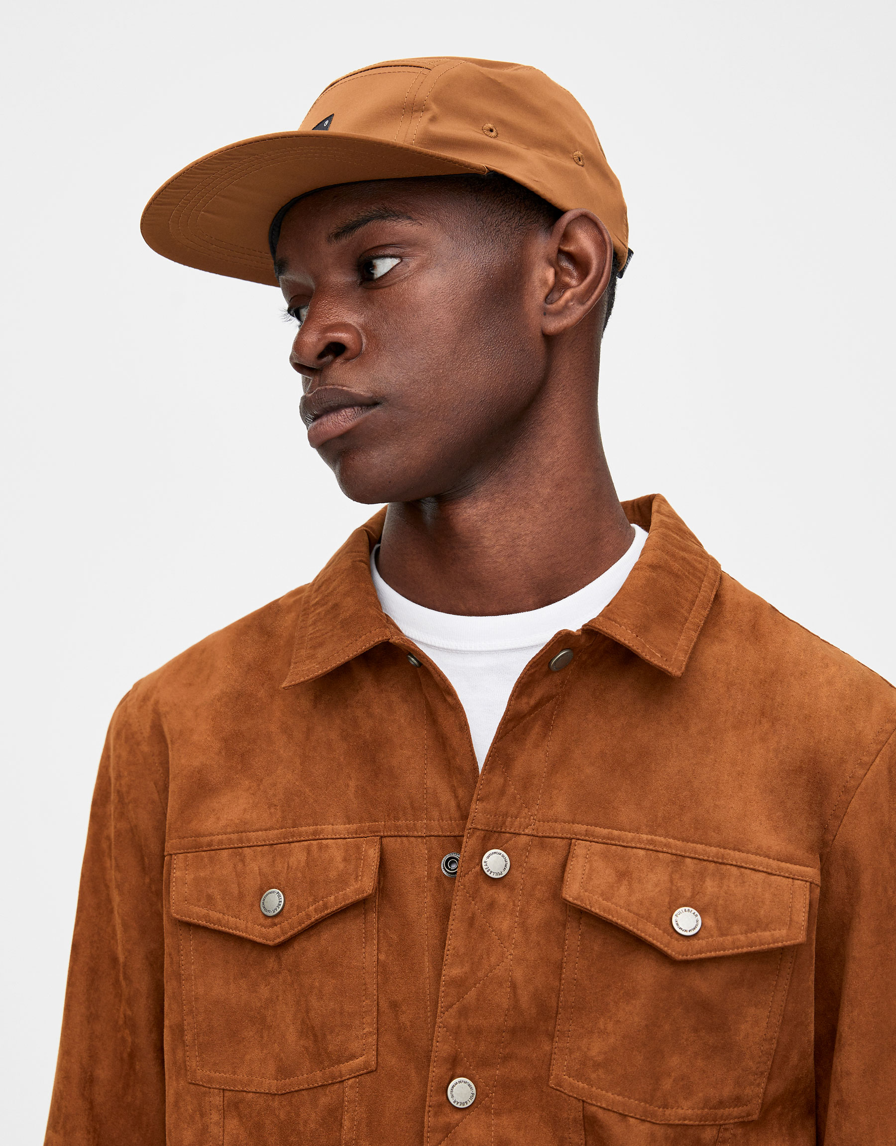 Pull&Bear faux suede trucker jacket with teddy lining in brown