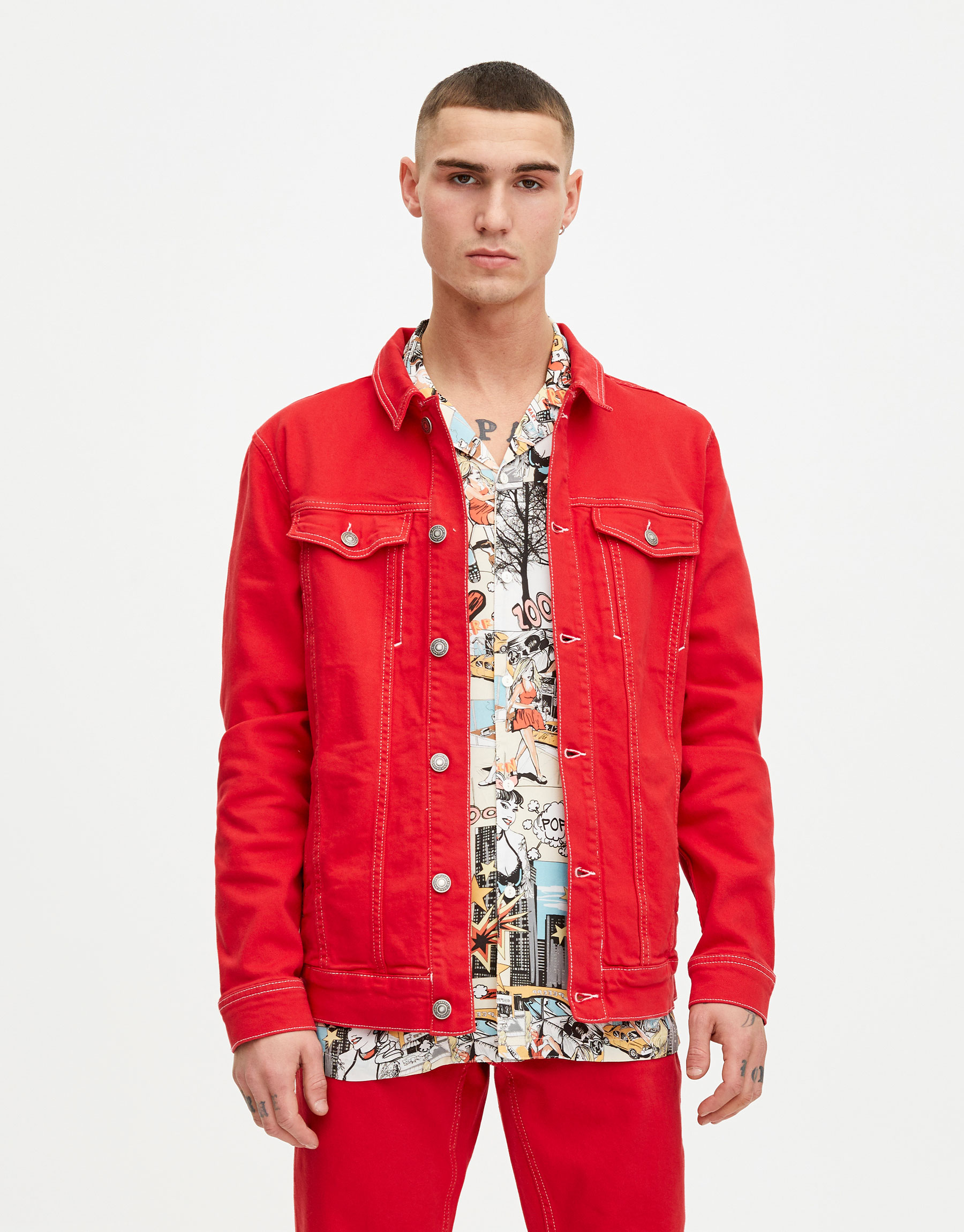 pull and bear red denim jacket